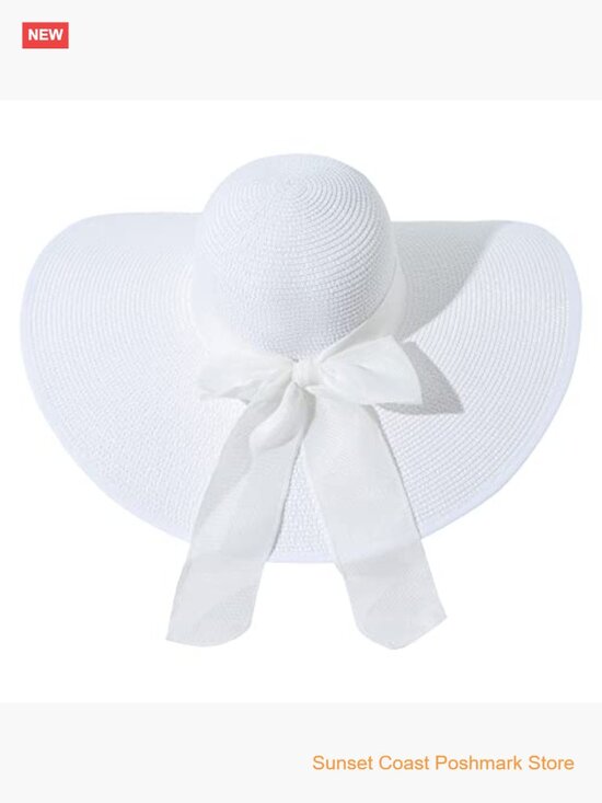 Large Floppy Straw Sun Hat UPF 50+ Foldable Beach Cap 5.7 Inch Brim